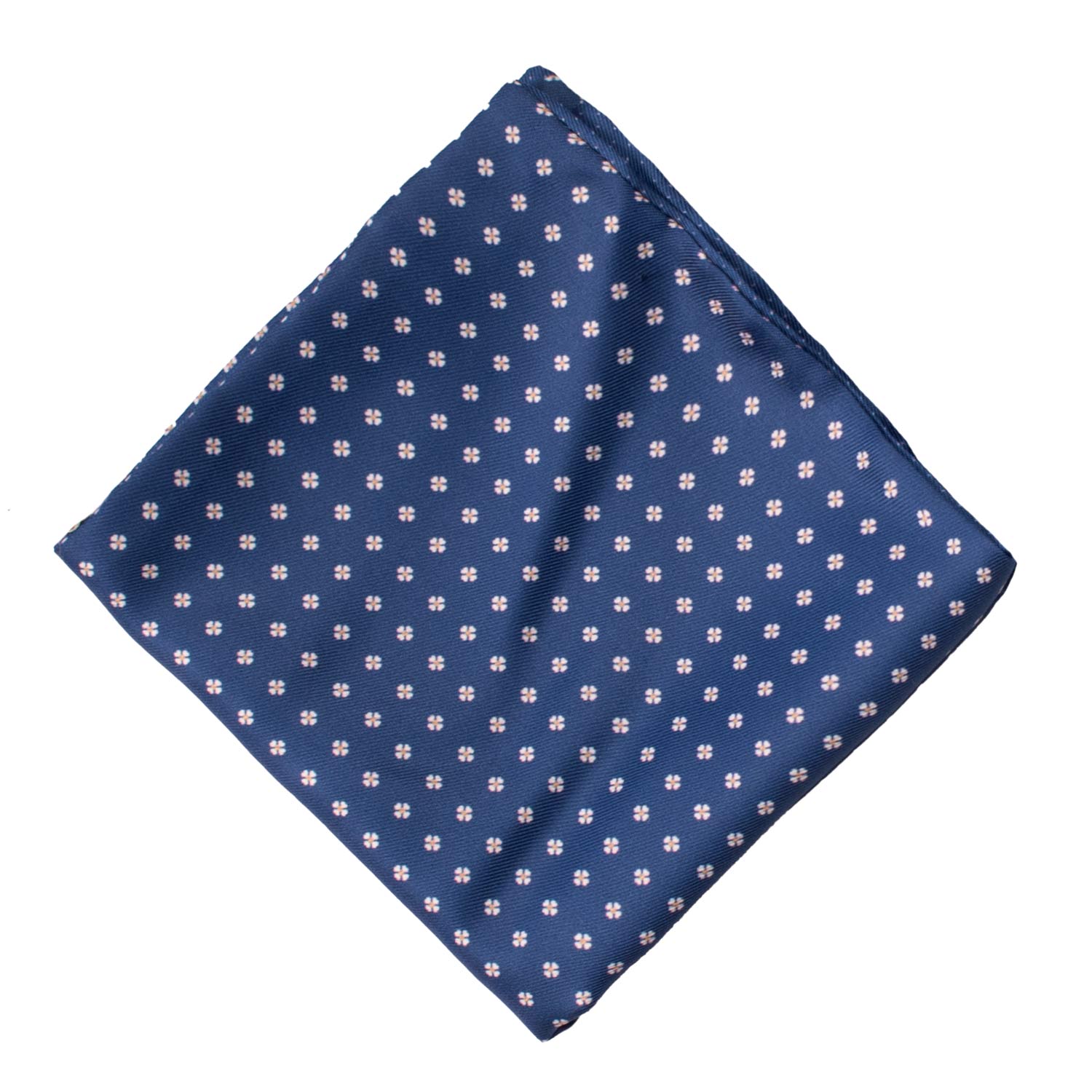 Fazzoletto da Taschino di Seta Double Face Blu Navy Fantasia Bianca Beige POC623 Graffeo Cravatte Made in Italy Rombo