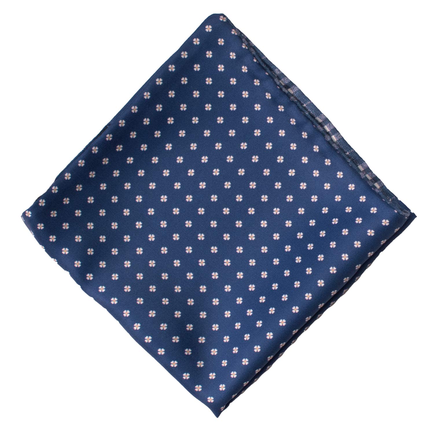 Fazzoletto da Taschino di Seta Double-Face Blu Navy Fantasia Bianca Beige POC631 Graffeo Cravatte Made in Italy Rombo