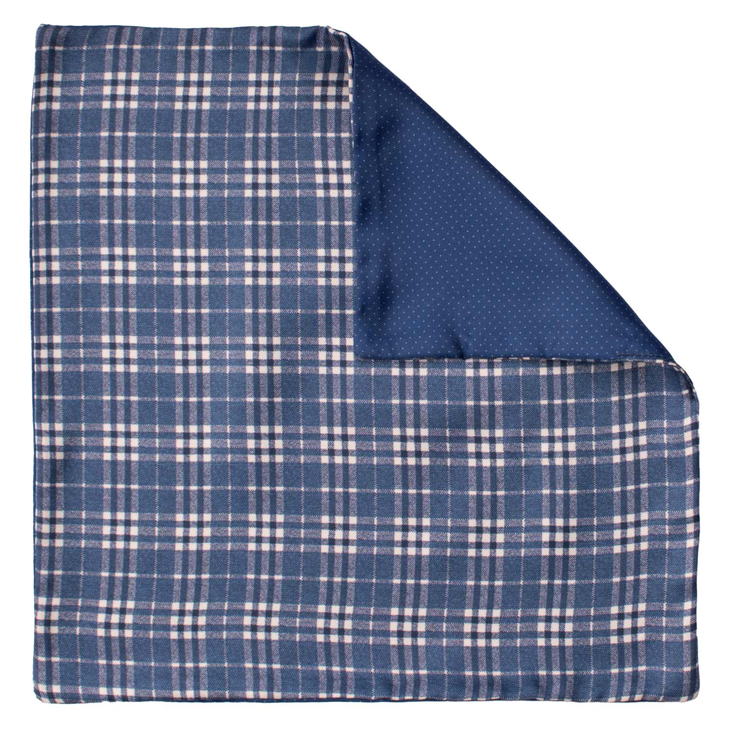 Fazzoletto da Taschino di Seta Double-Face Blu Navy Fantasia Bianca POC646 Graffeo Cravatte Made in Italy