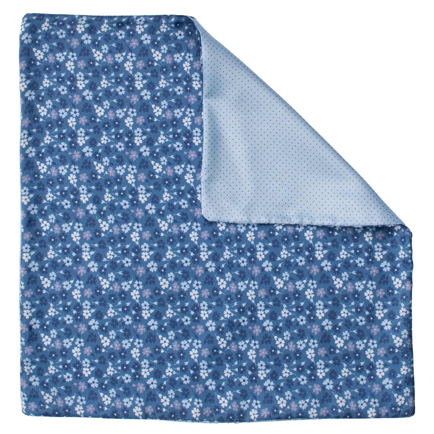 Fazzoletto da Taschino di Seta Double-Face Indaco Fantasia Multicolor POC625 Graffeo Cravatte Made in Italy