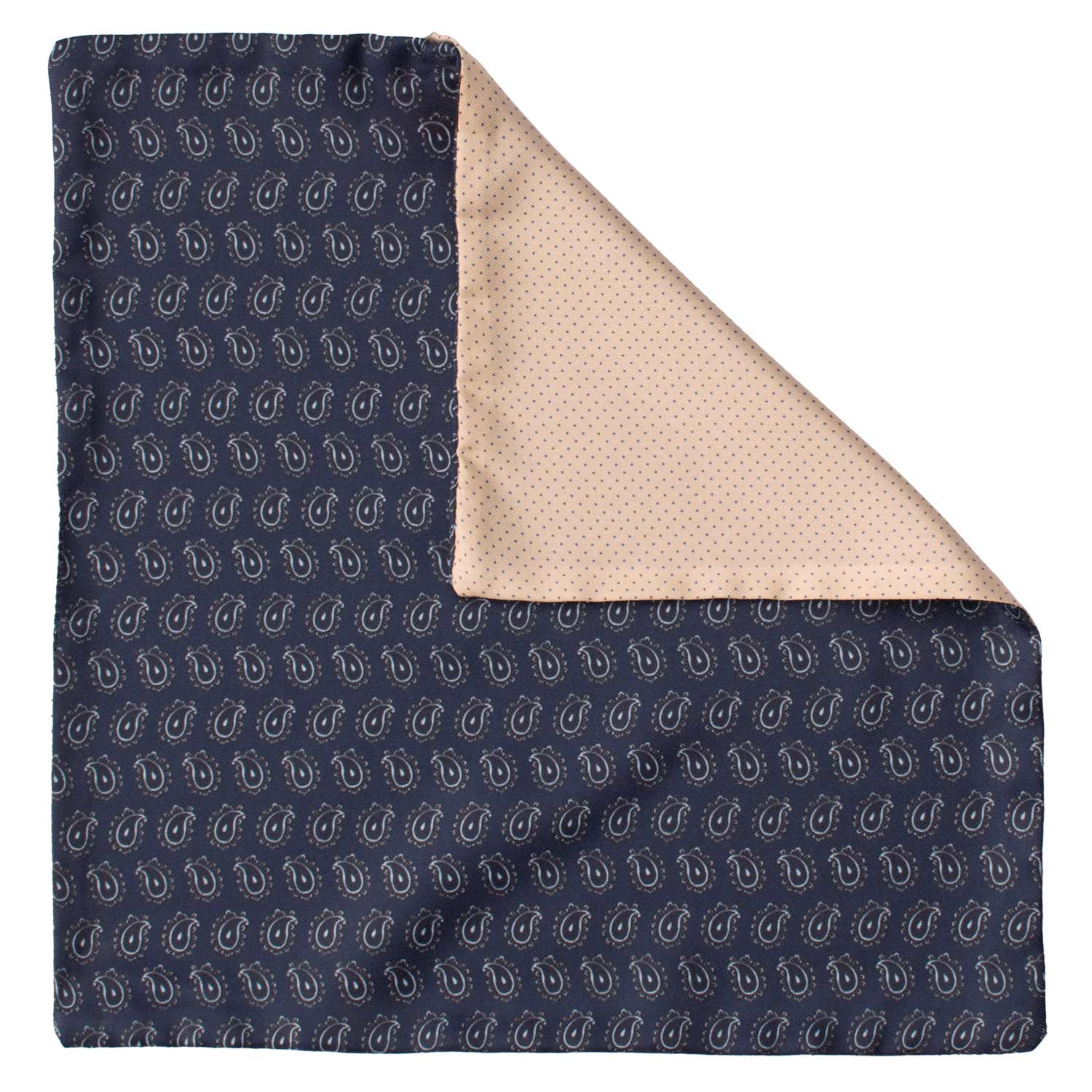 Fazzoletto da Taschino di Seta Double-Face Blu Giallo Chiaro Fantasia Celeste POC658 Graffeo Cravatte Made in Italy