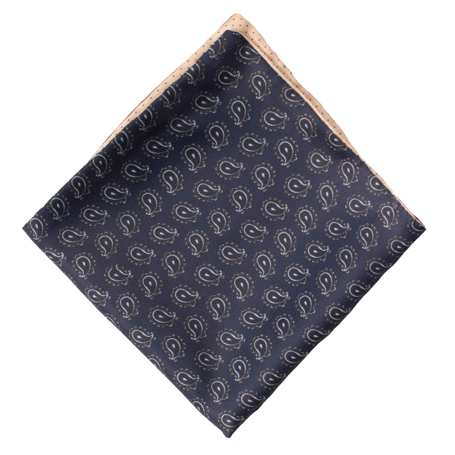 Fazzoletto da Taschino di Seta Double-Face Blu Giallo Chiaro Fantasia Celeste POC658 Graffeo Cravatte Made in Italy Rombo