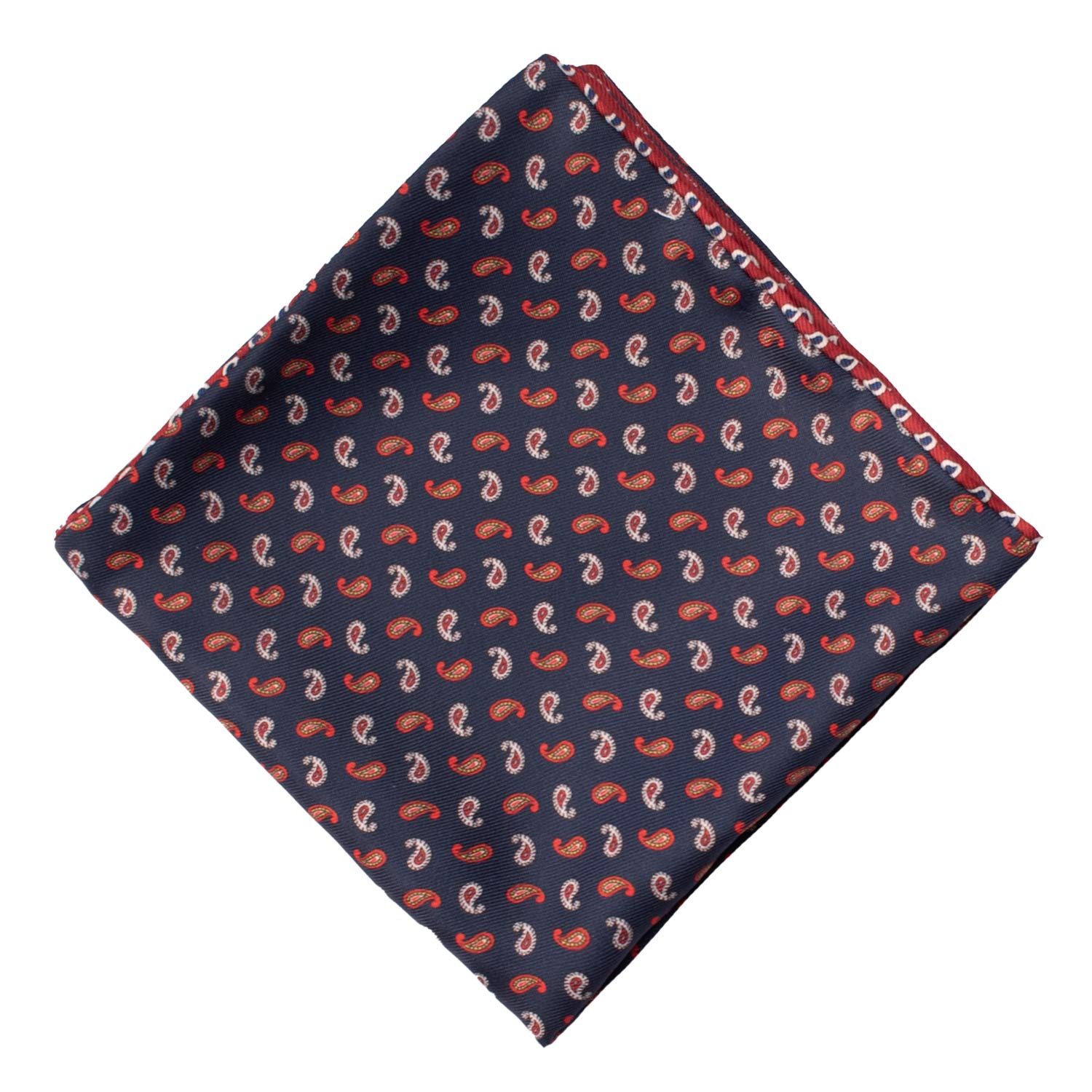 Fazzoletto da Taschino di Seta Double-Face Blu Rosso Bordeaux Paisley Multicolor POC615 Graffeo Cravatte Made in Italy Rombo