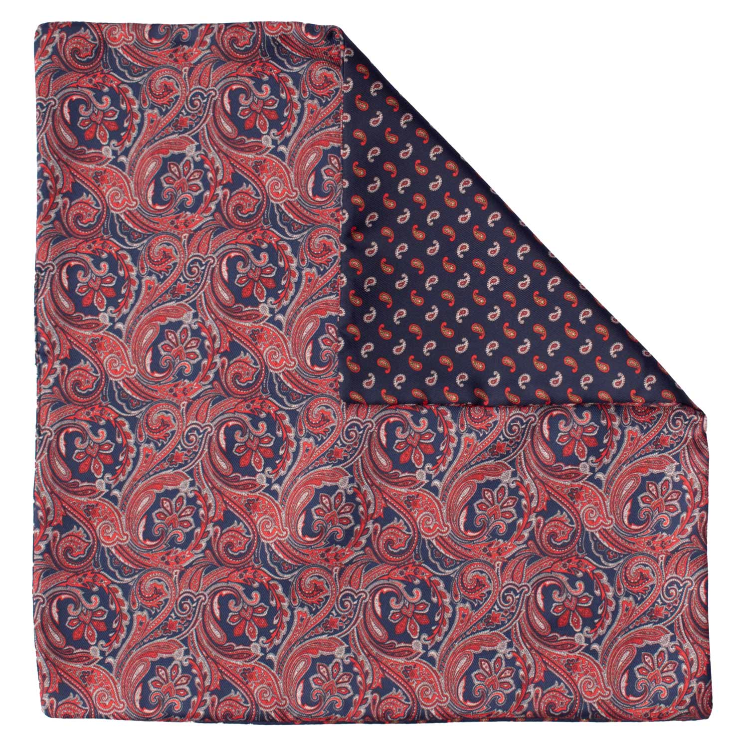 Fazzoletto da Taschino di Seta Double-Face Blu Rosso Bordeaux Paisley Multicolor POC660 Made in Italy Graffeo Cravatte Retro