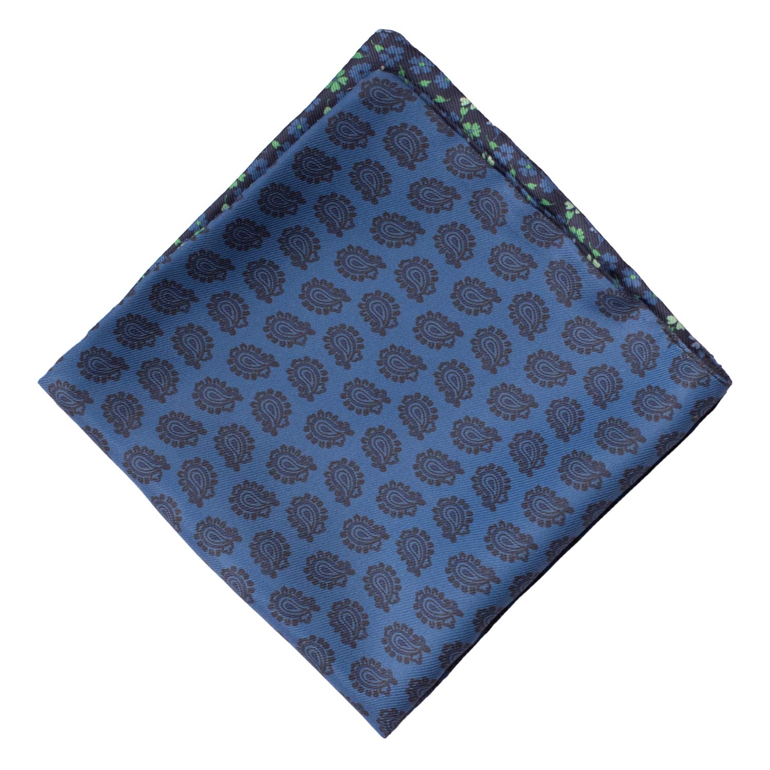 Fazzoletto da Taschino di Seta Double-Face Bluette Blu Fantasia Multicolor POC655 Graffeo Cravatte Made in Italy Rombo