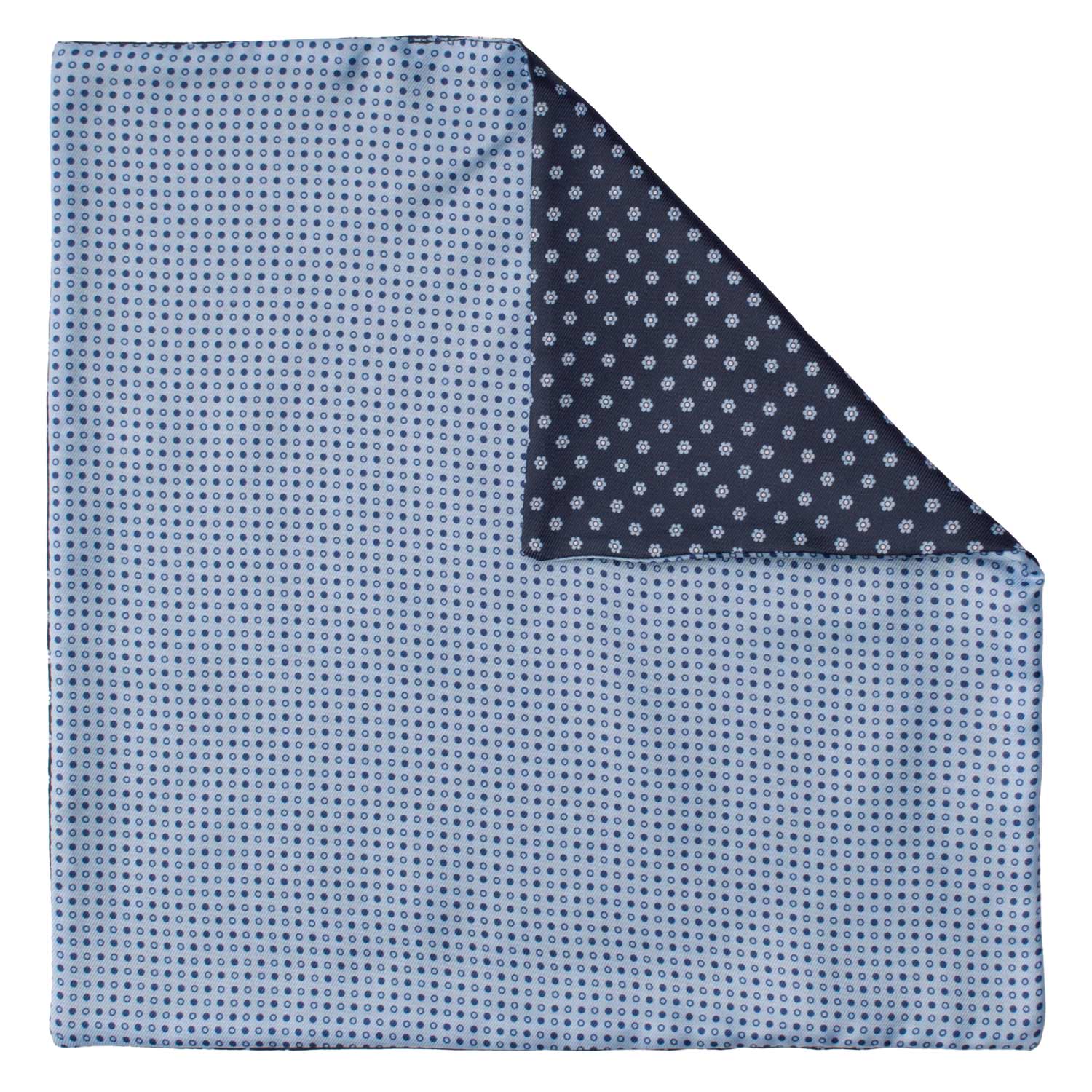 Fazzoletto da Taschino di Seta Double-Face Celeste Blu Fantasia Multicolor POC614 Graffeo Cravatte Made in Italy