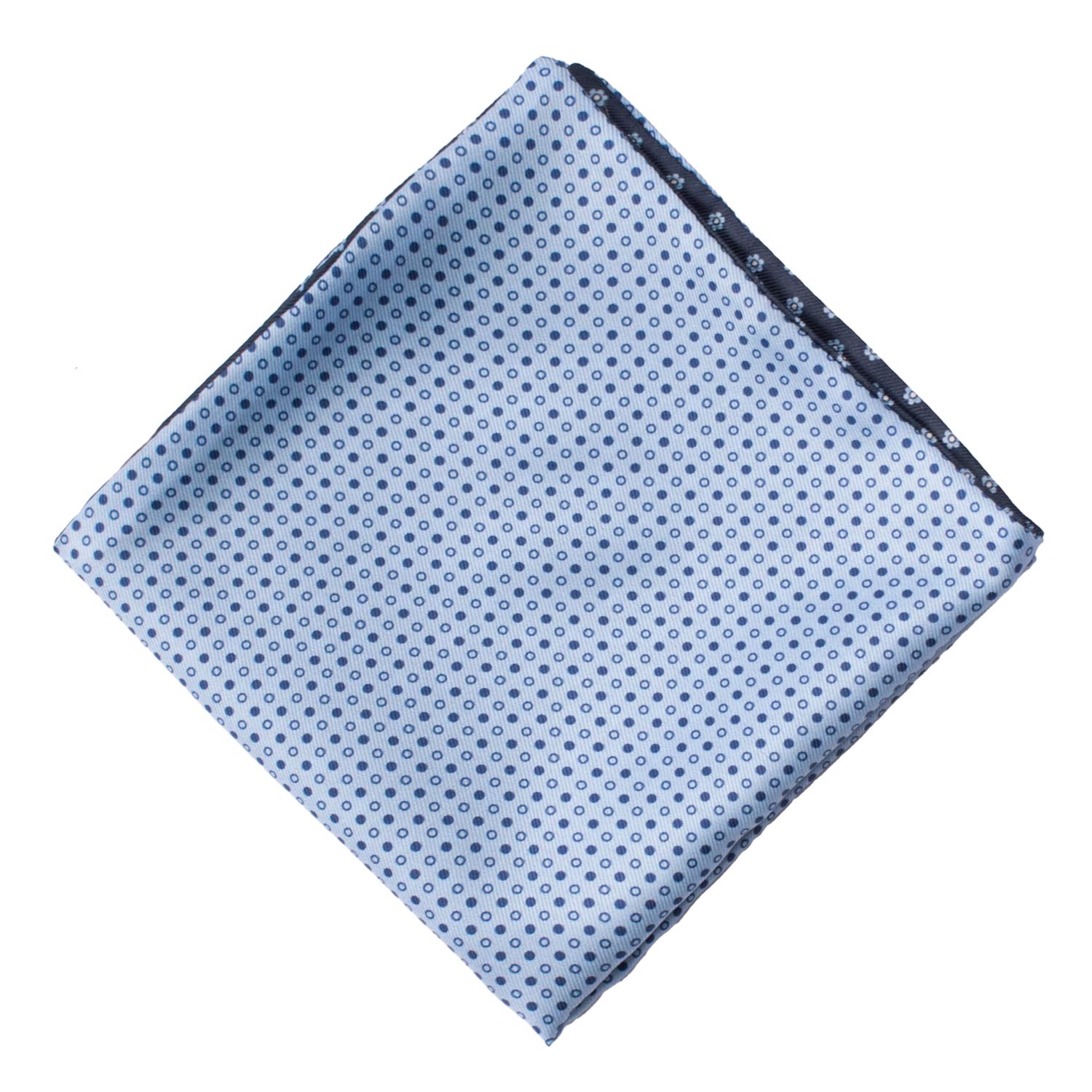 Fazzoletto da Taschino di Seta Double-Face Celeste Blu Fantasia Multicolor POC614 Graffeo Cravatte Made in Italy Rombo