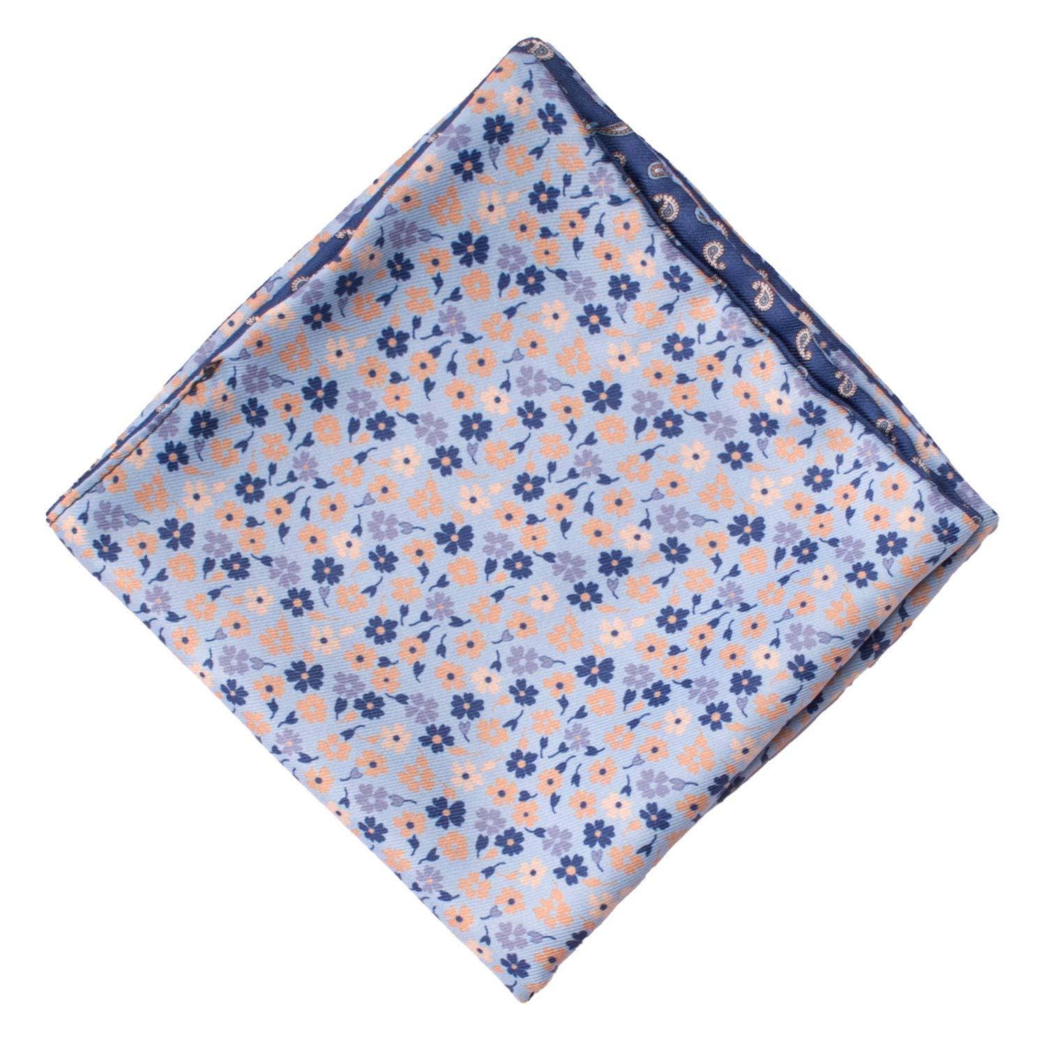 Fazzoletto da Taschino di Seta Double-Face Celeste Blu Navy Fantasia Multicolor POC626 Graffeo Cravatte Made in Italy Rombo