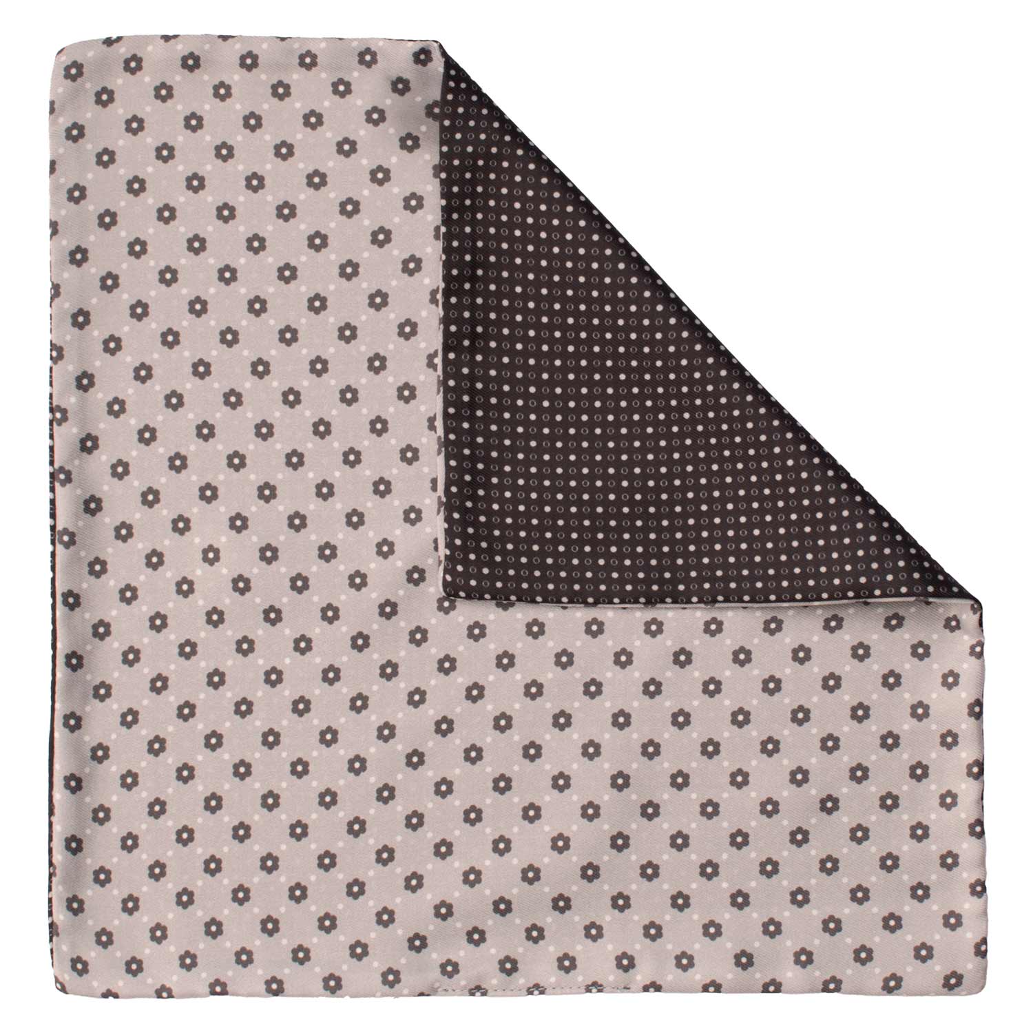 Fazzoletto da Taschino di Seta Double-Face Grigio Nero Fantasia Nera Grigia POC641 Graffeo Cravatte Made in Italy