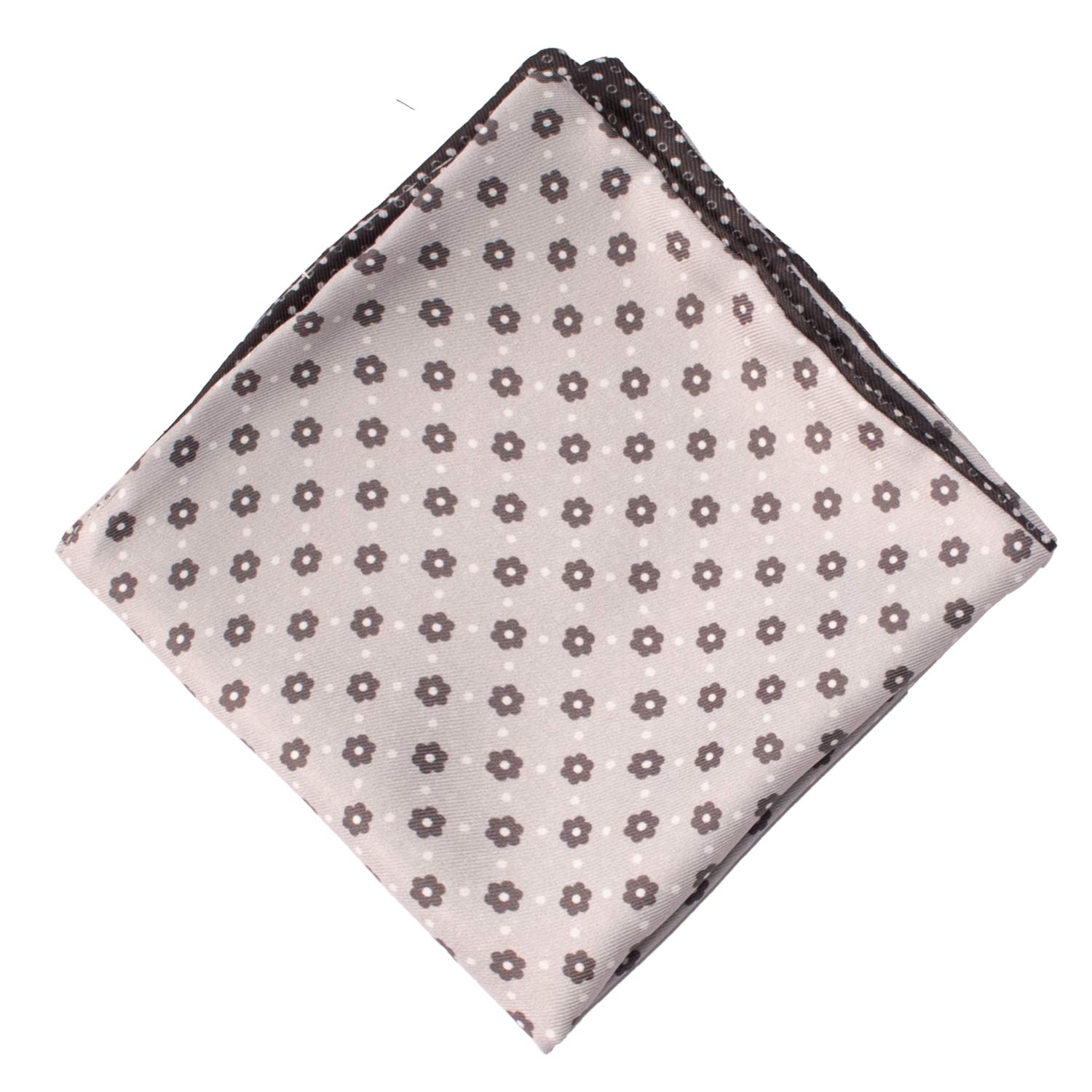 Fazzoletto da Taschino di Seta Double-Face Grigio Nero Fantasia Nera Grigia POC641 Graffeo Cravatte Made in Italy Rombo