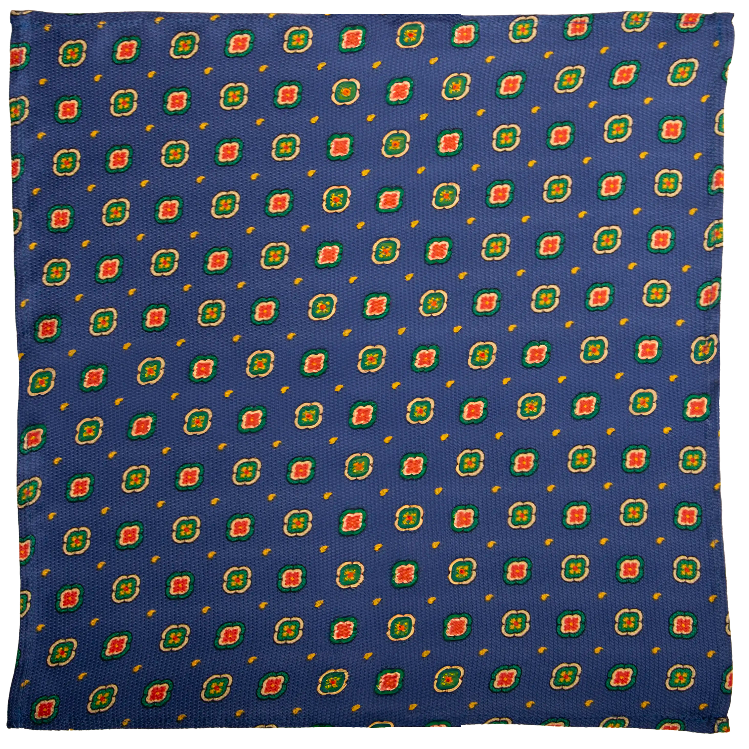 Fazzoletto da Taschino di Seta Stampa Bluette Fantasia Gialla Rossa Verde Made in Italy Graffeo Cravatte