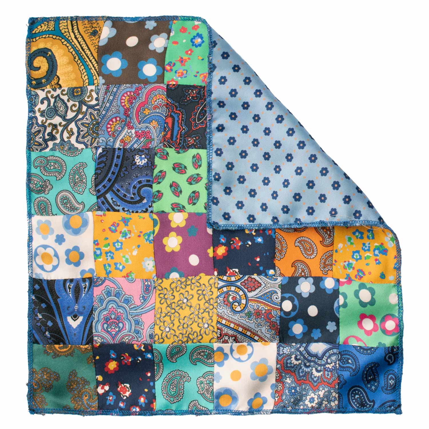 Fazzoletto da Taschino di Seta Vintage Patchwork Fantasia Multicolor POCP104 Made in Italy Graffeo Cravatte Retro