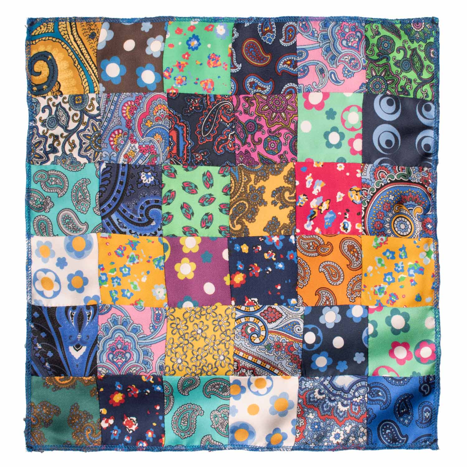 Fazzoletto da Taschino di Seta Vintage Patchwork Fantasia Multicolor POCP104 Made in Italy Graffeo Cravatte