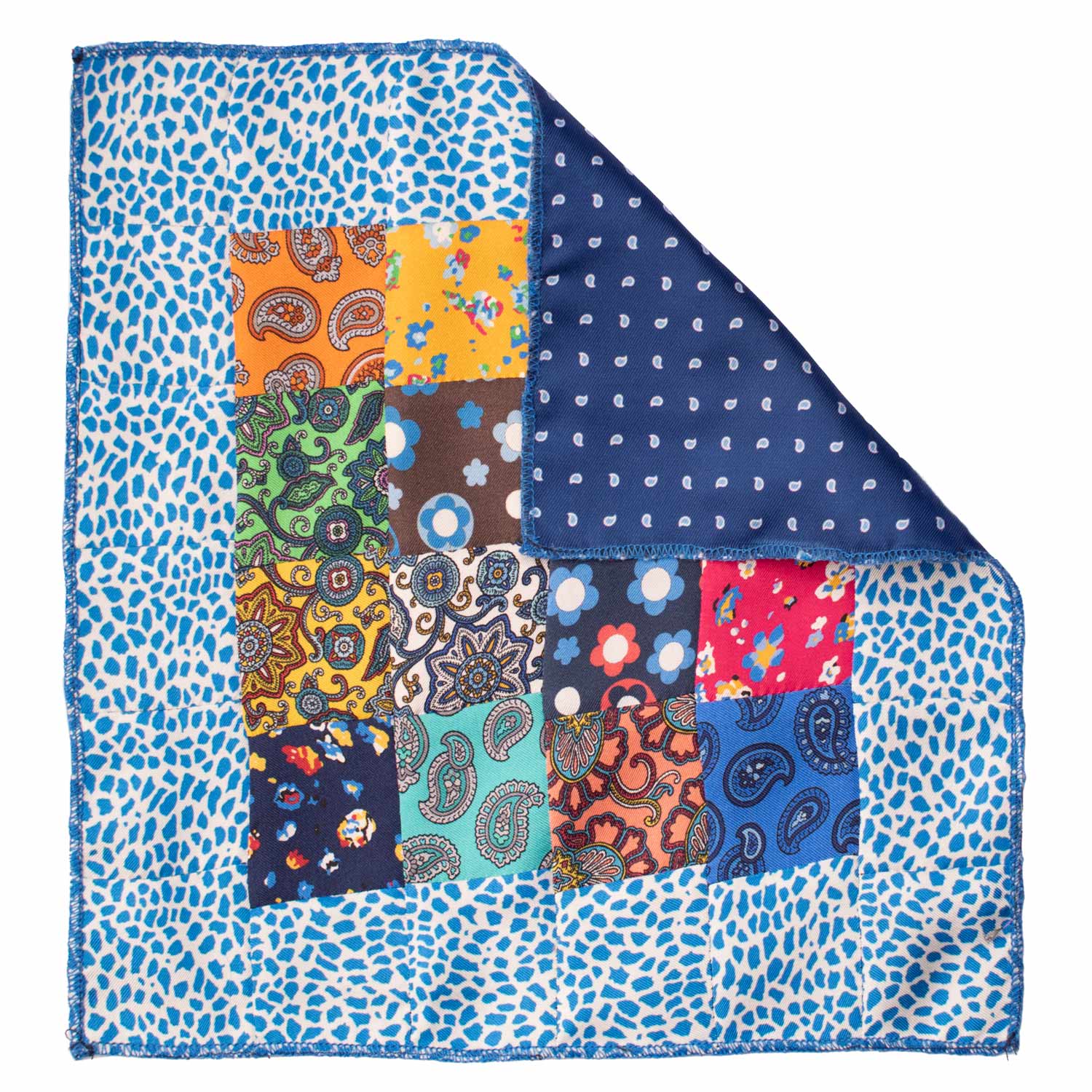 Fazzoletto da Taschino di Seta Vintage Patchwork Fantasia Multicolor POCP106 Made in Italy Graffeo Cravatte Retro