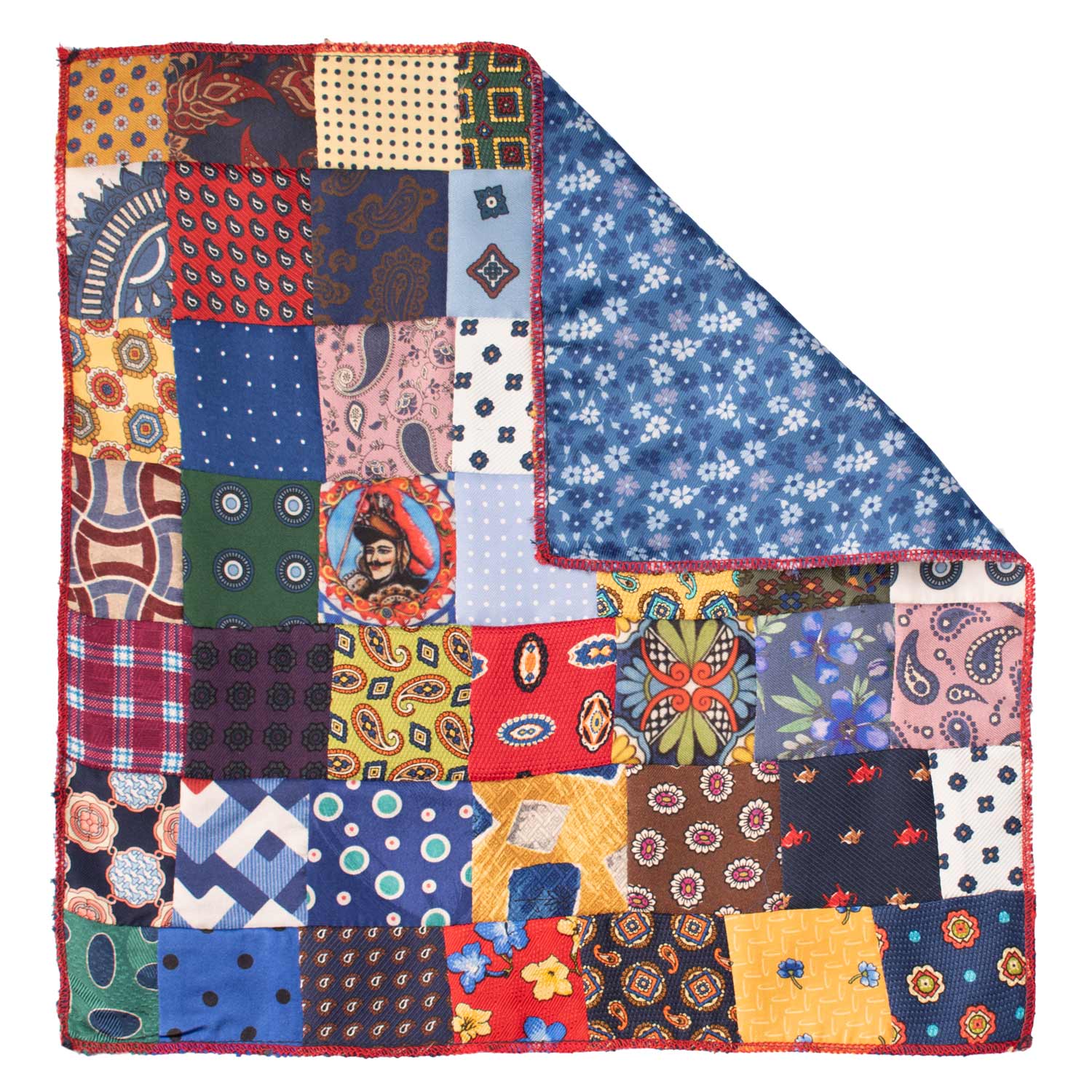 Fazzoletto da Taschino di Seta Vintage Patchwork Fantasia Multicolor POCP116 Made in Italy Graffeo Cravatte Retro