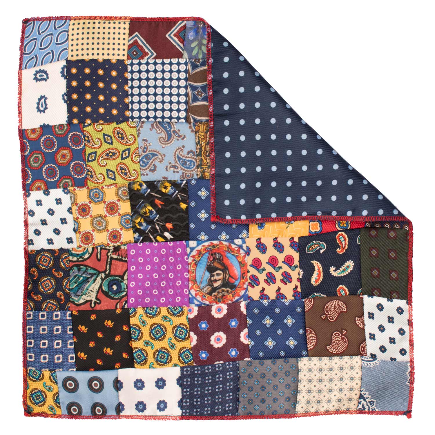 Fazzoletto da Taschino di Seta Vintage Patchwork Fantasia Multicolor POCP117 Made in Italy Graffeo Cravatte Retro