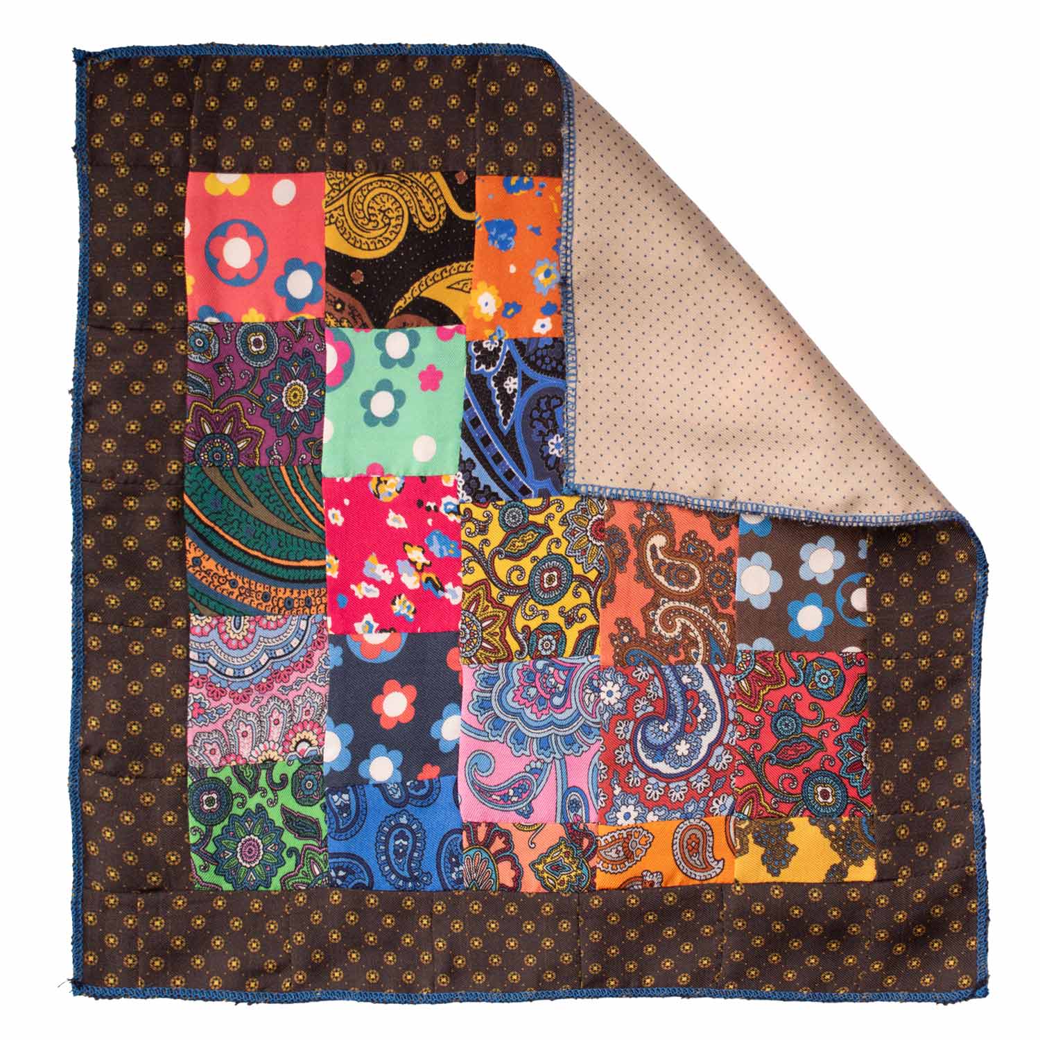 Fazzoletto da Taschino di Seta Vintage Patchwork Fantasia Multicolor POCP14 Made in Italy Graffeo Cravatte Retro