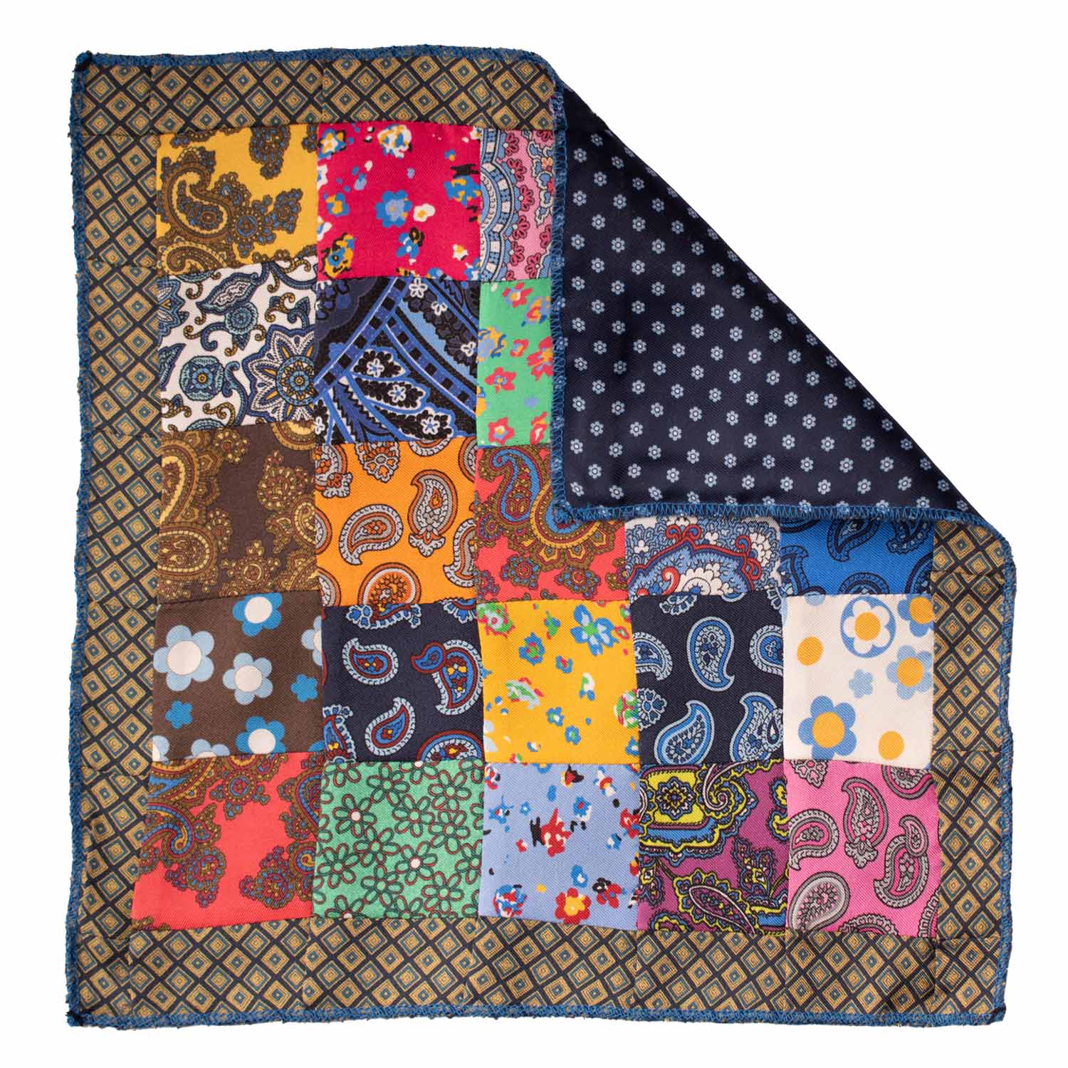 Fazzoletto da Taschino di Seta Vintage Patchwork Fantasia Multicolor POCP22 Made in Italy Graffeo Cravatte Retro