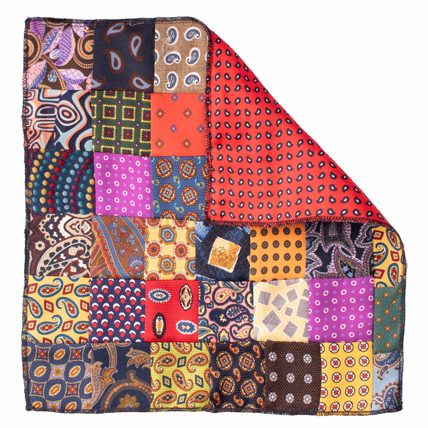 Fazzoletto da Taschino di Seta Vintage Patchwork Fantasia Multicolor POCP26 Made in Italy Graffeo Cravatte Retro