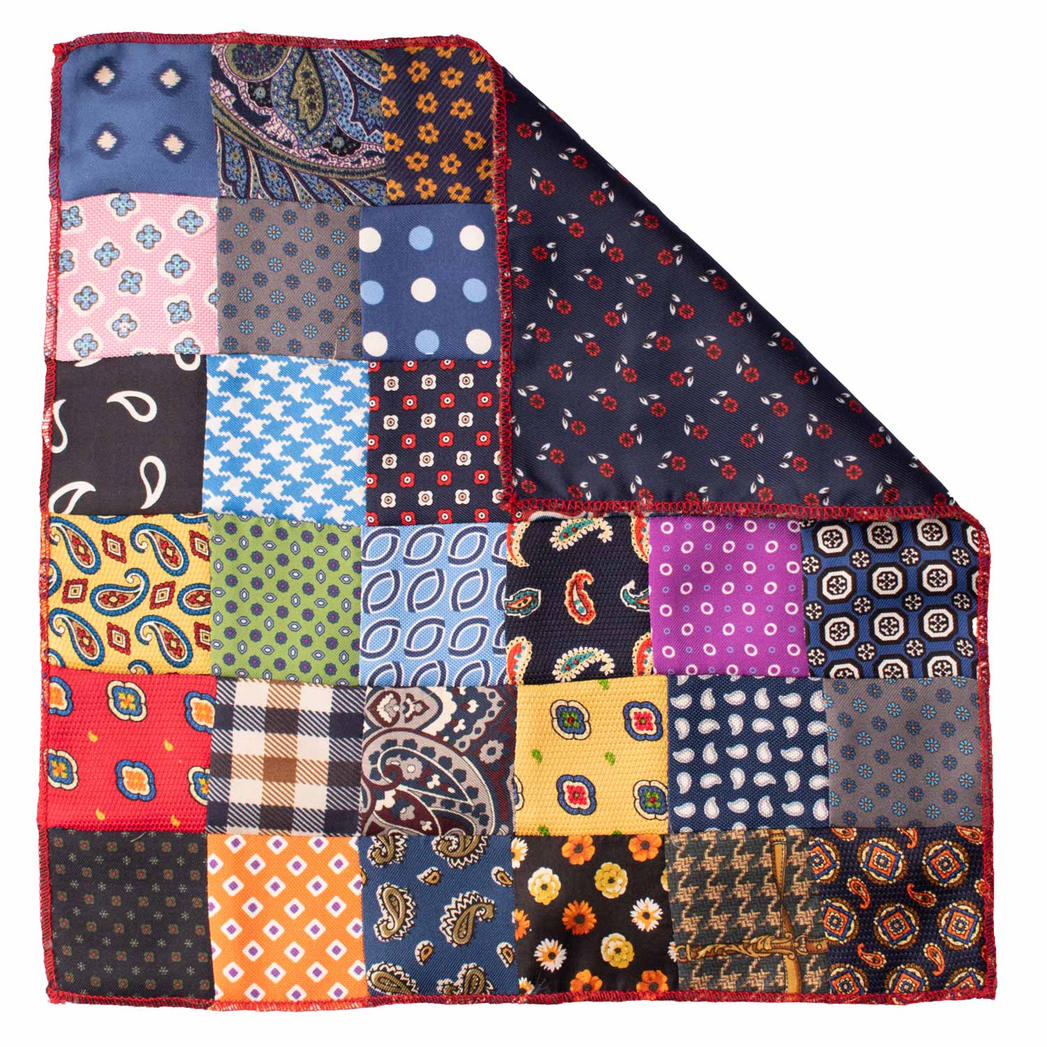 Fazzoletto da Taschino di Seta Vintage Patchwork Fantasia Multicolor POCP37 Made in Italy Graffeo Cravatte Retro