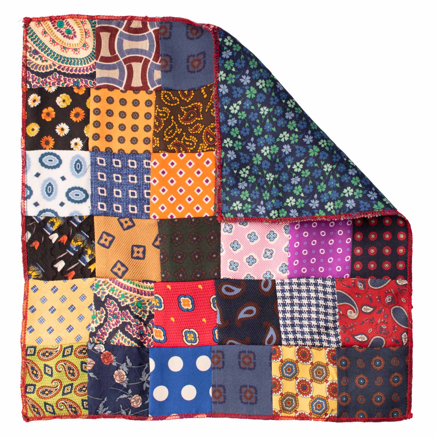 Fazzoletto da Taschino di Seta Vintage Patchwork Fantasia Multicolor POCP38 Made in Italy Graffeo Cravatte Retro