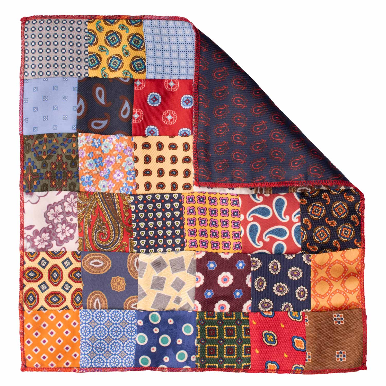 Fazzoletto da Taschino di Seta Vintage Patchwork Fantasia Multicolor POCP42 Made in Italy Graffeo Cravatte Retro