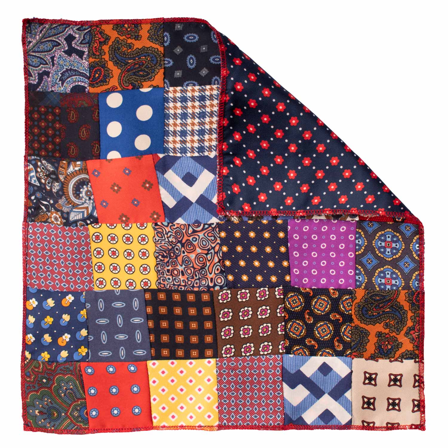 Fazzoletto da Taschino di Seta Vintage Patchwork Fantasia Multicolor POCP43 Made in Italy Graffeo Cravatte Retro