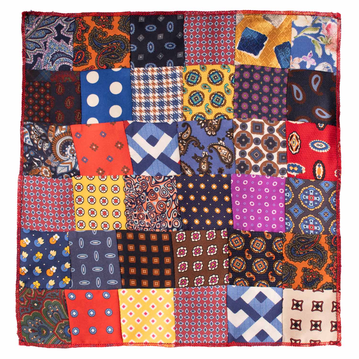Fazzoletto da Taschino di Seta Vintage Patchwork Fantasia Multicolor POCP43 Made in Italy Graffeo Cravatte
