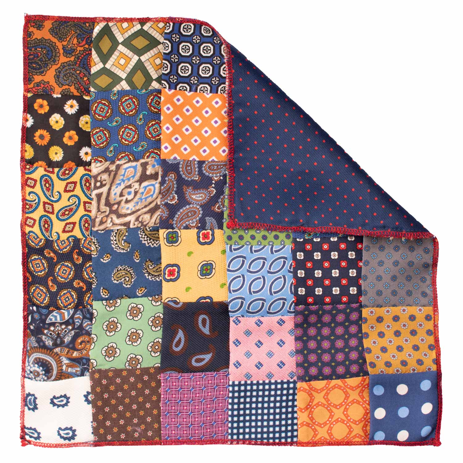 Fazzoletto da Taschino di Seta Vintage Patchwork Fantasia Multicolor POCP44 Made in Italy Graffeo Cravatte Retro