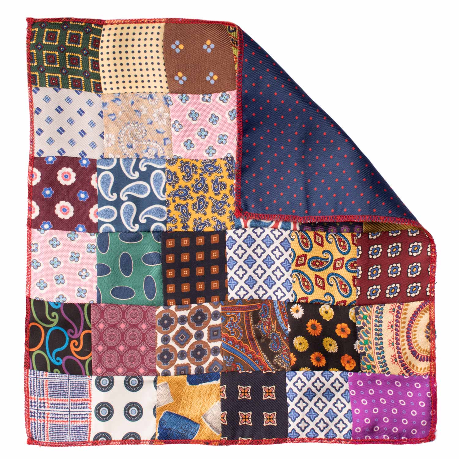 Fazzoletto da Taschino di Seta Vintage Patchwork Fantasia Multicolor POCP45 Made in Italy Graffeo Cravatte Retro