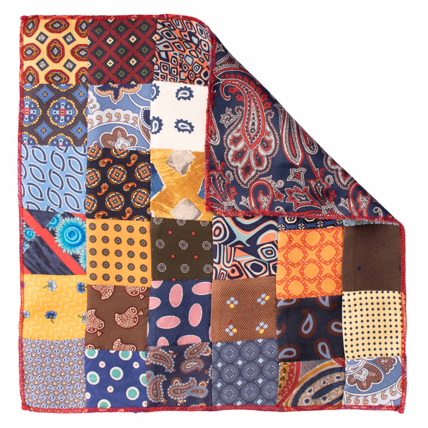 Fazzoletto da Taschino di Seta Vintage Patchwork Fantasia Multicolor POCP47 Made in Italy Graffeo Cravatte Retro