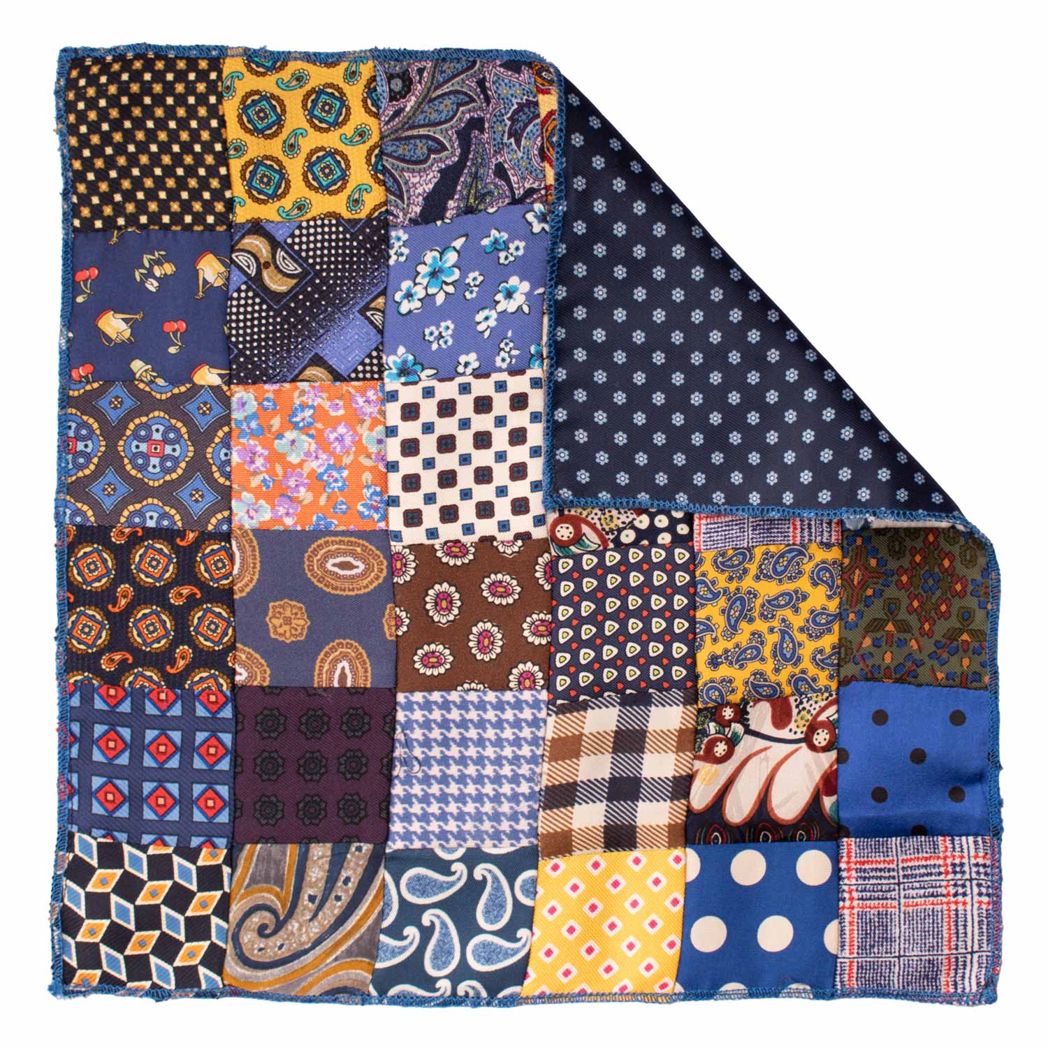 Fazzoletto da Taschino di Seta Vintage Patchwork Fantasia Multicolor POCP52 Made in Italy Graffeo Cravatte Retro