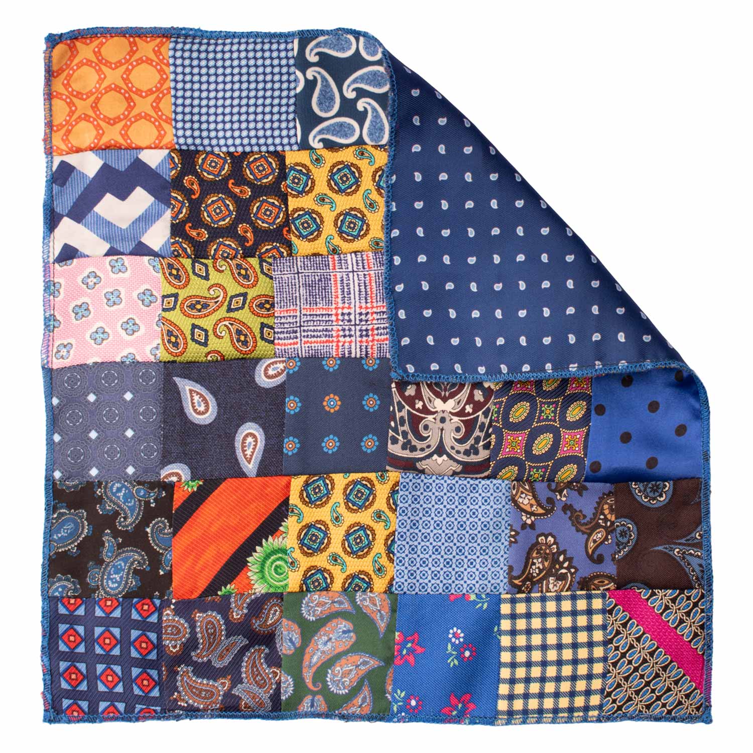 Fazzoletto da Taschino di Seta Vintage Patchwork Fantasia Multicolor POCP59 Made in Italy Graffeo Cravatte Retro