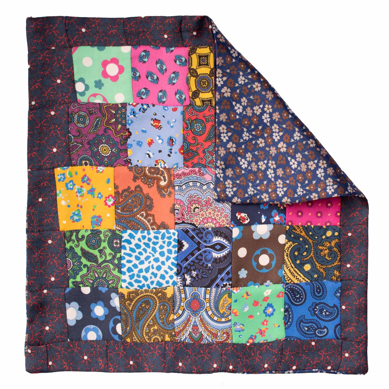 Fazzoletto da Taschino di Seta Vintage Patchwork Fantasia Multicolor POCP6 Made in Italy Graffeo Cravatte Retro