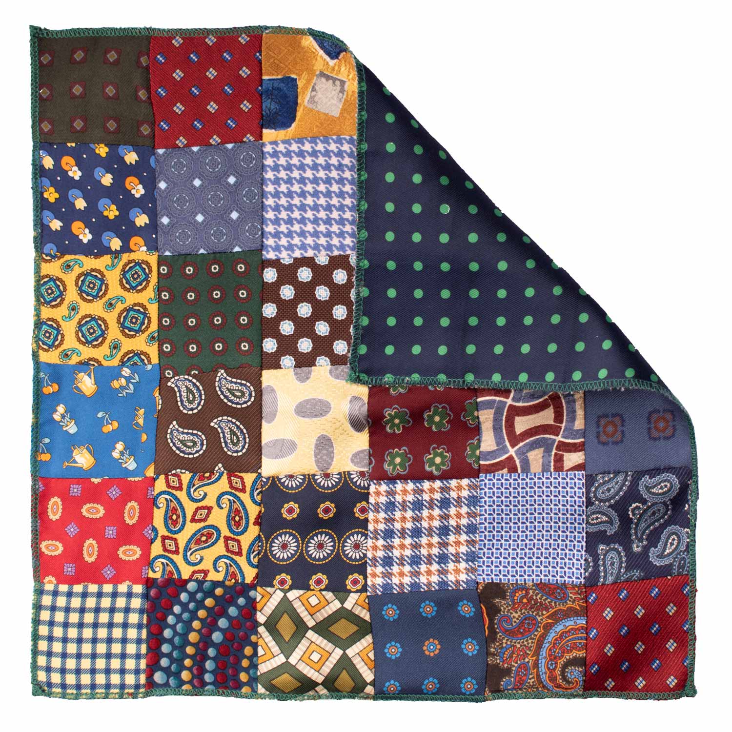 Fazzoletto da Taschino di Seta Vintage Patchwork Fantasia Multicolor POCP61 Made in Italy Graffeo Cravatte Retro