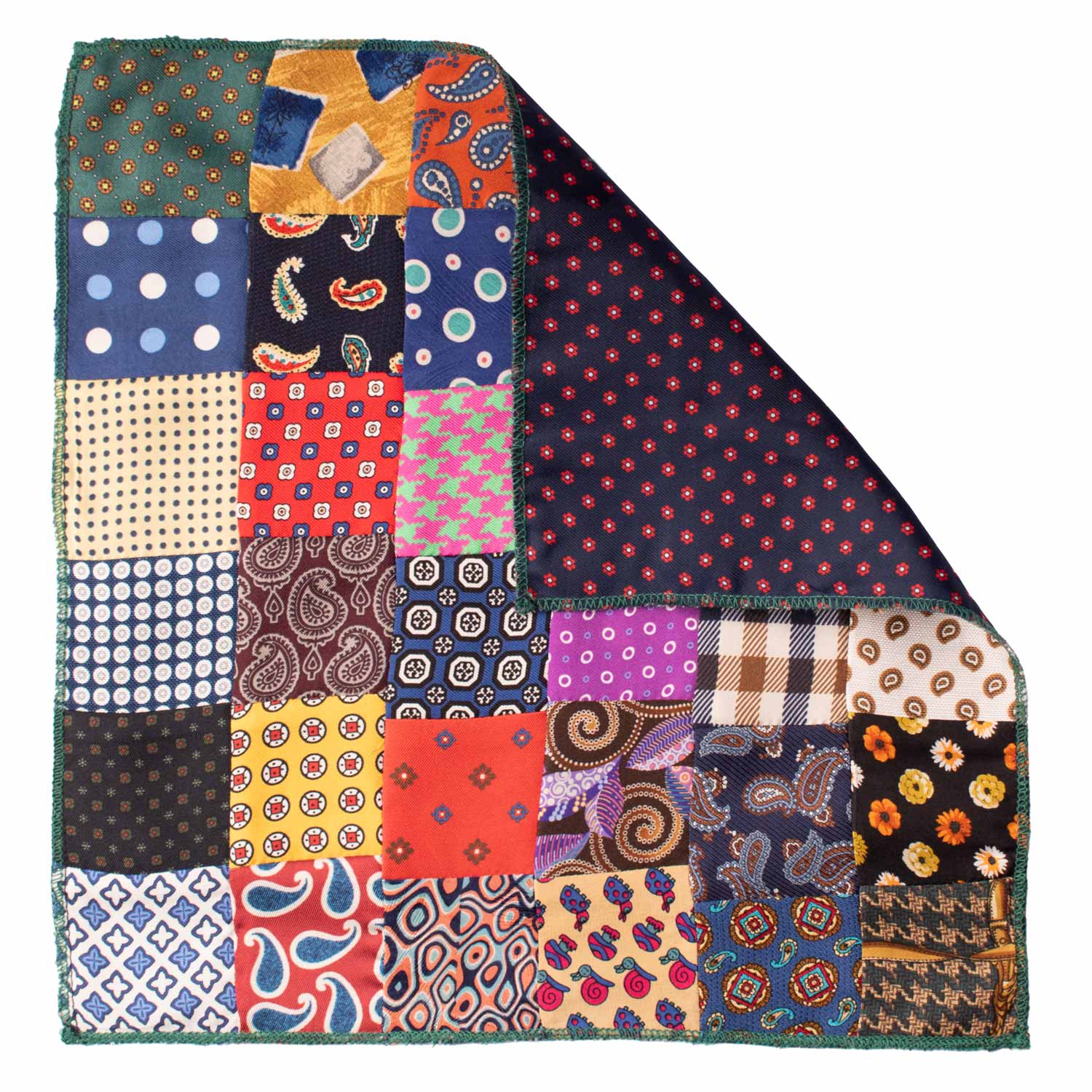 Fazzoletto da Taschino di Seta Vintage Patchwork Fantasia Multicolor POCP62 Made in Italy Graffeo Cravatte Retro