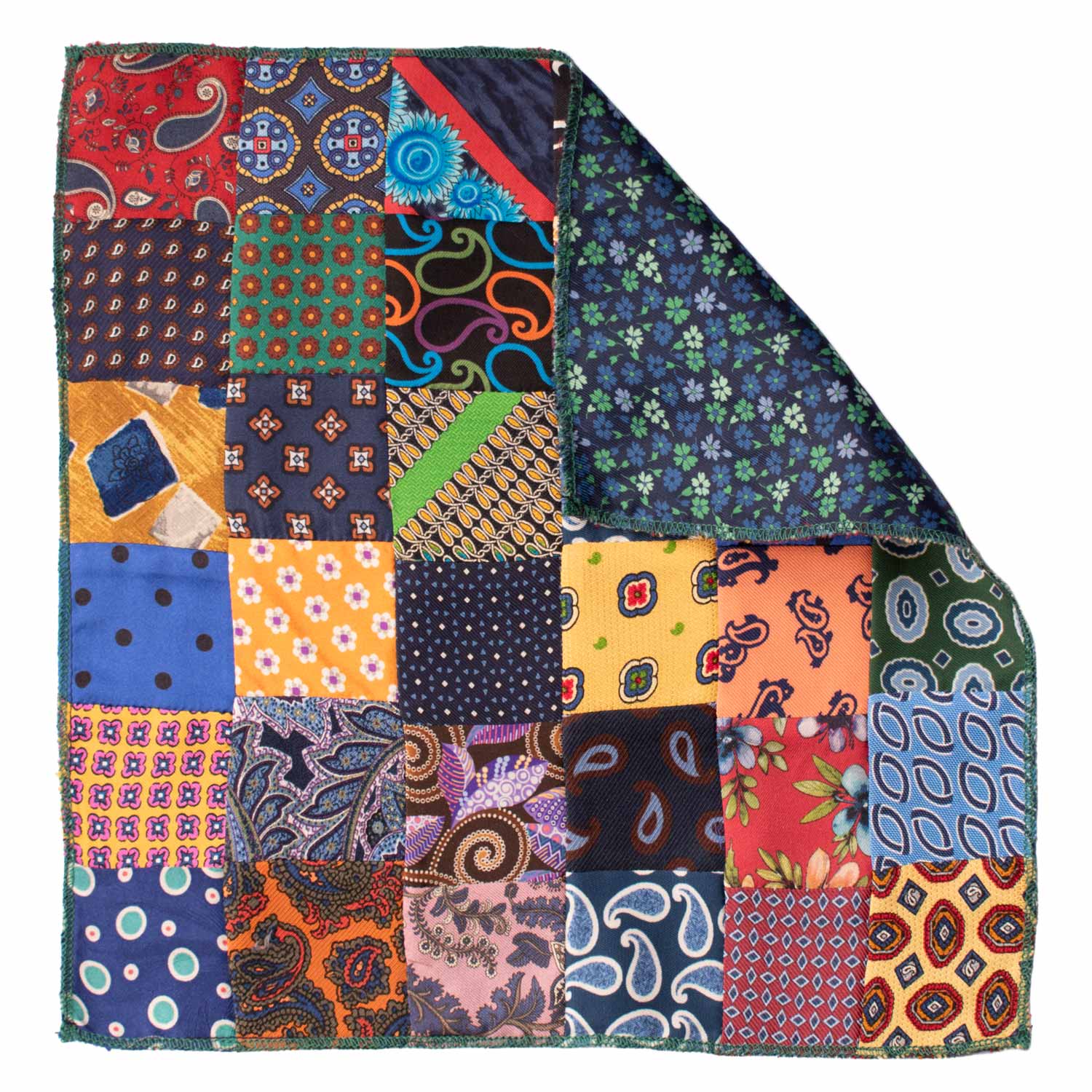 Fazzoletto da Taschino di Seta Vintage Patchwork Fantasia Multicolor POCP65 Made in Italy Graffeo Cravatte Retro