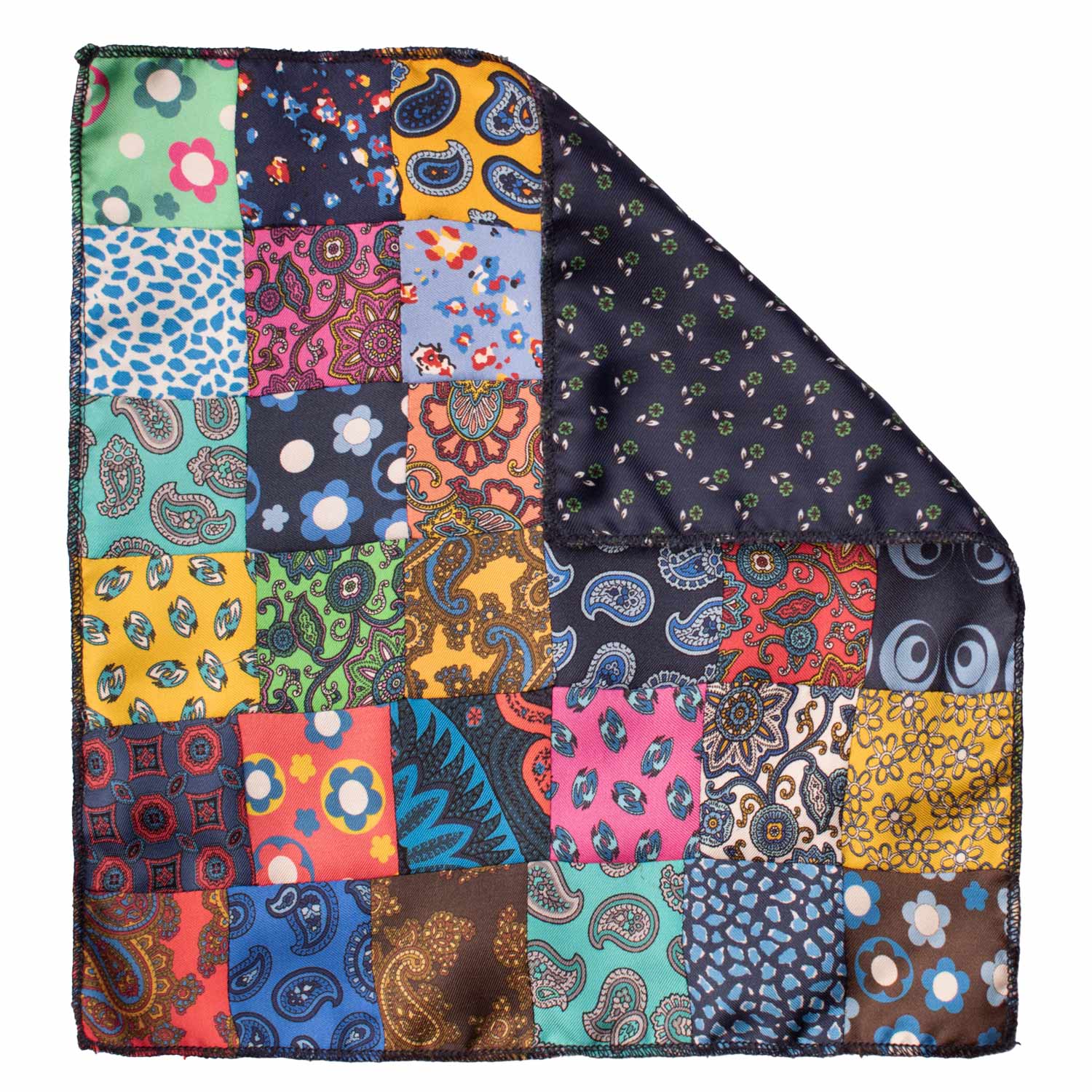 Fazzoletto da Taschino di Seta Vintage Patchwork Fantasia Multicolor POCP86 Made in Italy Graffeo Cravatte Retro