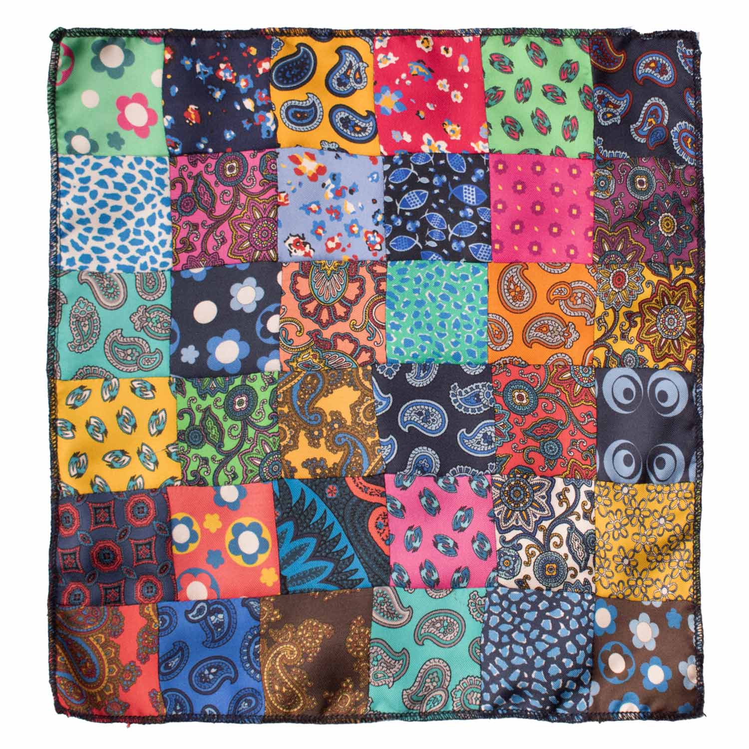 Fazzoletto da Taschino di Seta Vintage Patchwork Fantasia Multicolor POCP86 Made in Italy Graffeo Cravatte