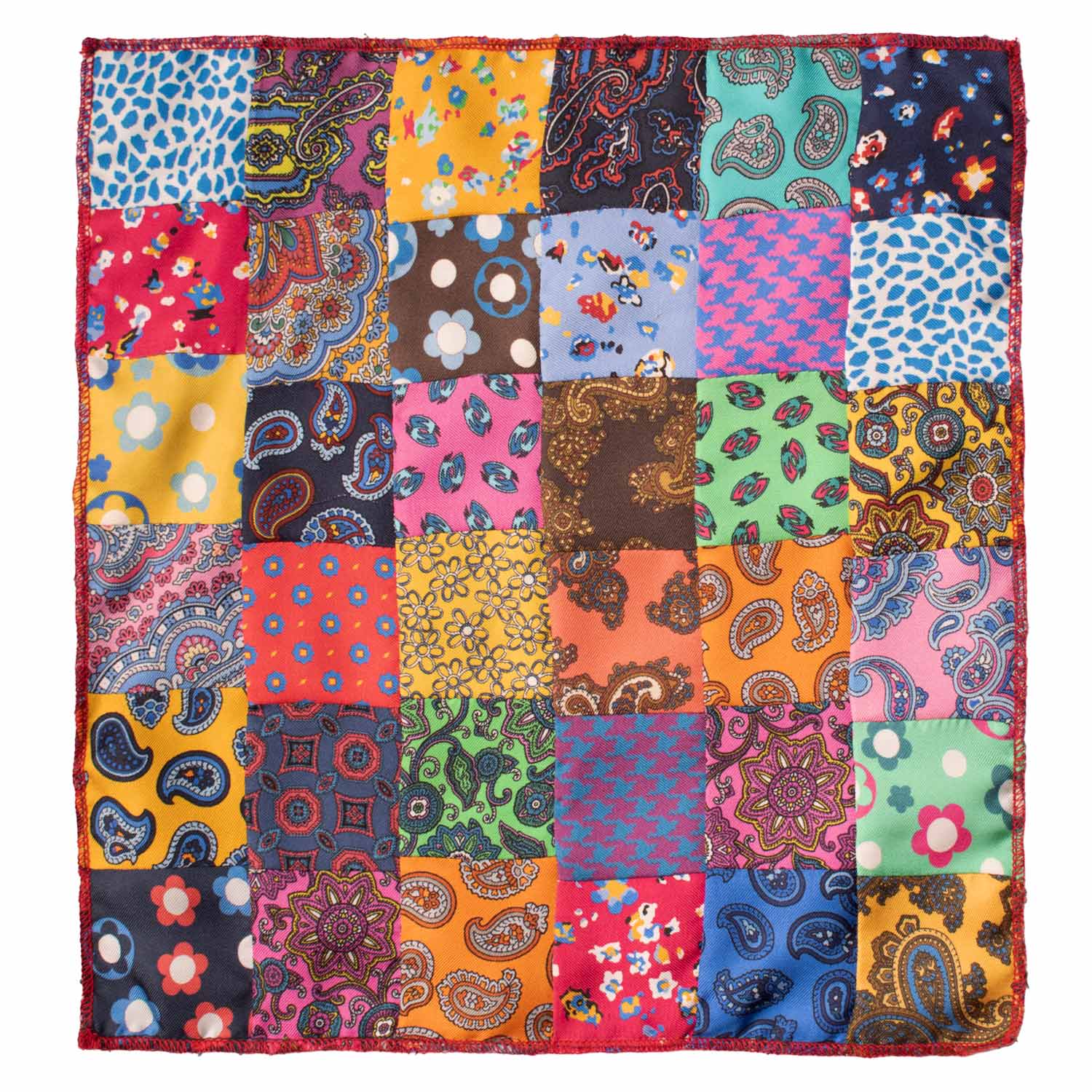 Vintage Patchwork Silk Pocket Square Multicolor Pattern POCP89 Made in Italy Graffeo Cravatte