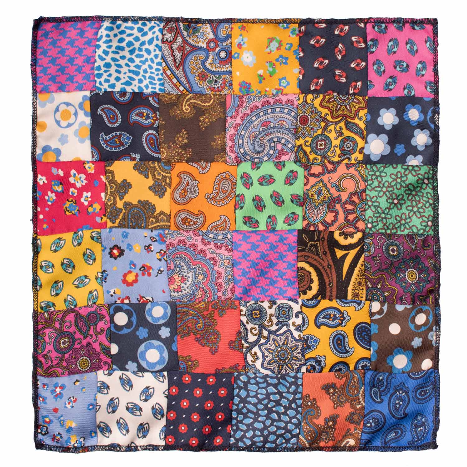 Fazzoletto da Taschino di Seta Vintage Patchwork Fantasia Multicolor POCP92 Made in Italy Graffeo Cravatte