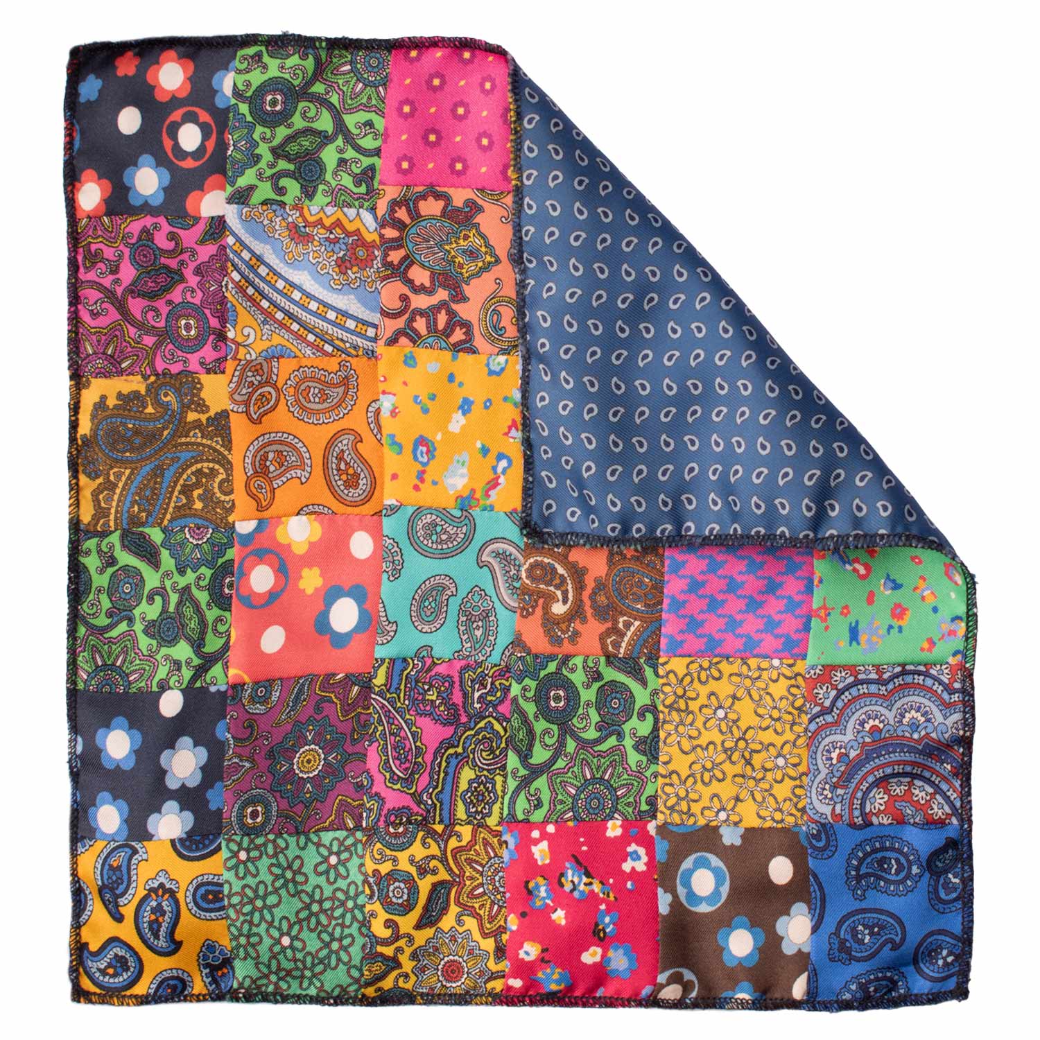 Fazzoletto da Taschino di Seta Vintage Patchwork Fantasia Multicolor POCP95 Made in Italy Graffeo Cravatte Retro