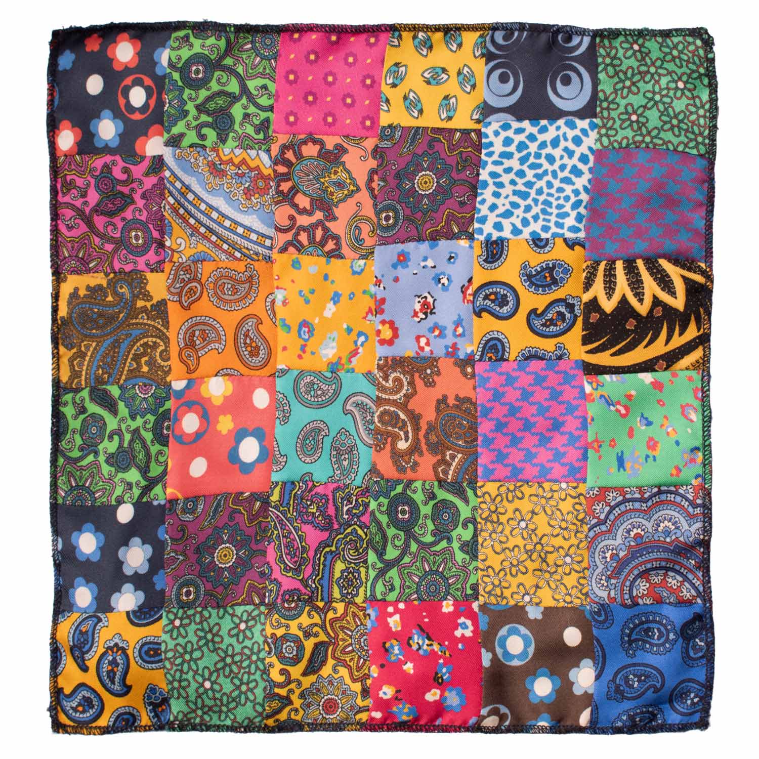 Fazzoletto da Taschino di Seta Vintage Patchwork Fantasia Multicolor POCP95 Made in Italy Graffeo Cravatte