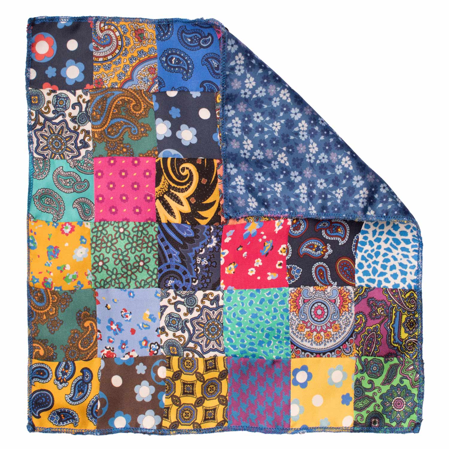 Fazzoletto da Taschino di Seta Vintage Patchwork Fantasia Multicolor POCP96 Made in Italy Graffeo Cravatte Retro