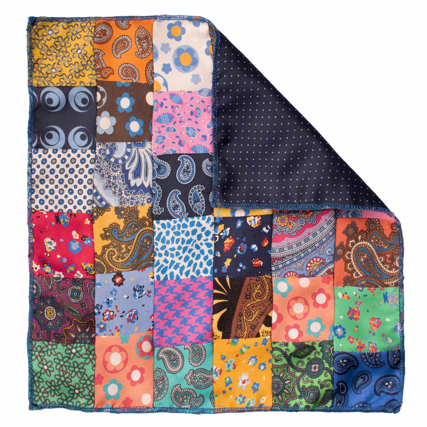 Vintage Patchwork Silk Pocket Square Multicolor Pattern POCP98 Made in Italy Graffeo Cravatte Retro