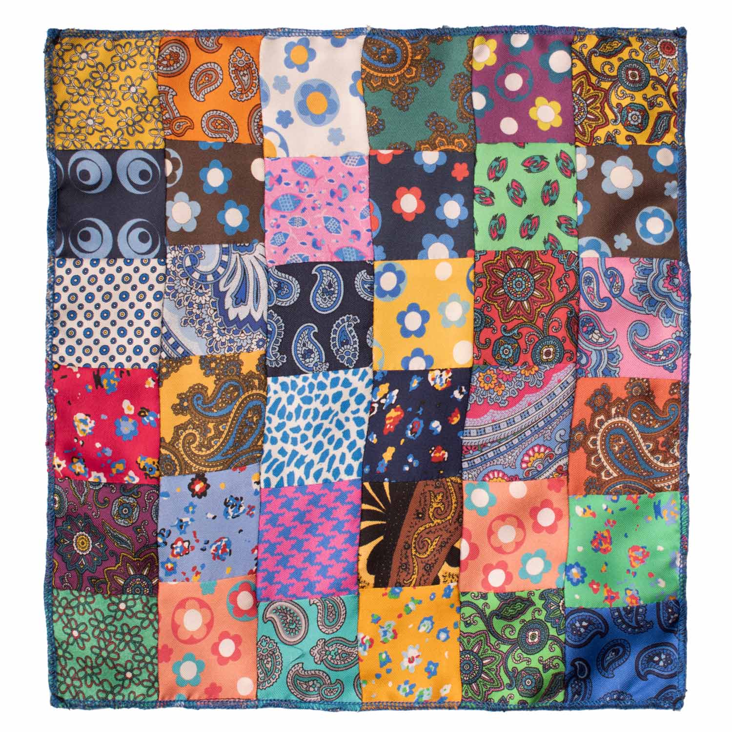 Vintage Patchwork Silk Pocket Square Multicolor Pattern POCP98 Made in Italy Graffeo Cravatte