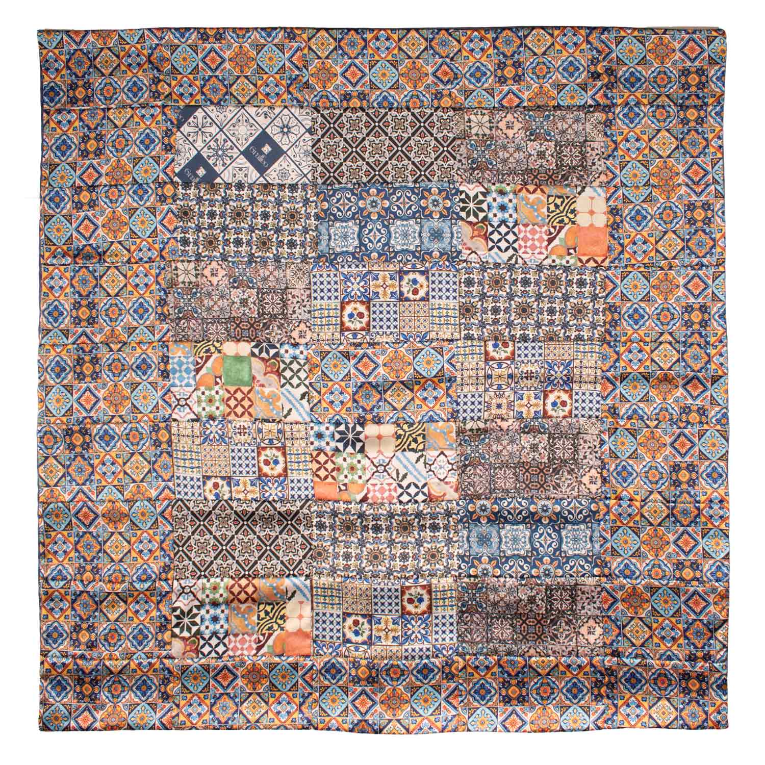 Foulard Siciliano di Raso Vintage Patchwork con Maioliche Multicolor FP59 Made in Italy Graffeo Cravatte