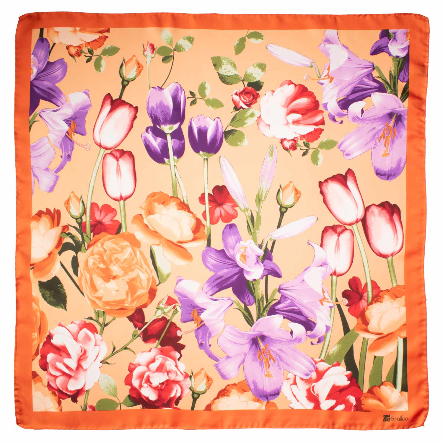 Foulard Vintage di Seta Arancione A Fiori Multicolor F46 Made in Italy Graffeo Cravatte