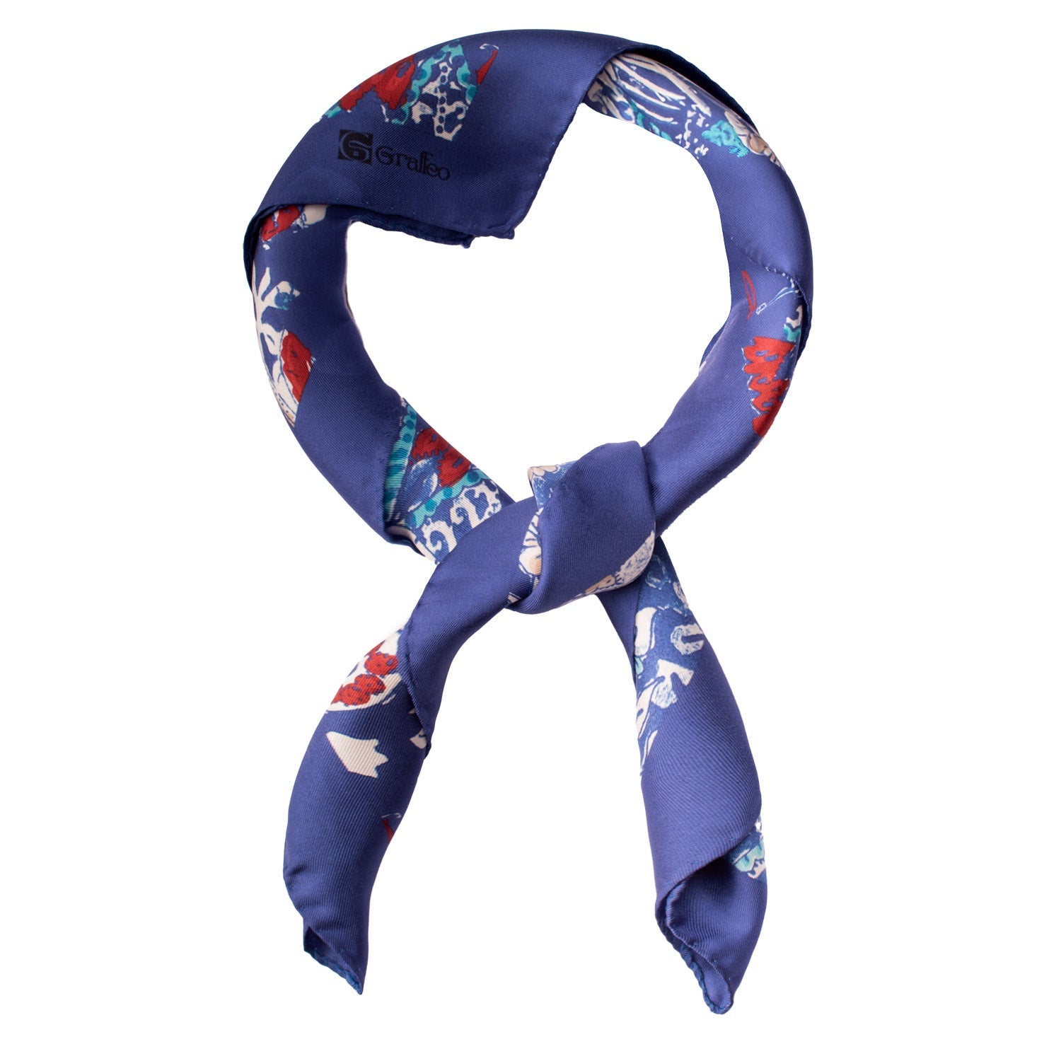 Foulard Vintage di Seta Blu Paisley Multicolor F28 Annodato