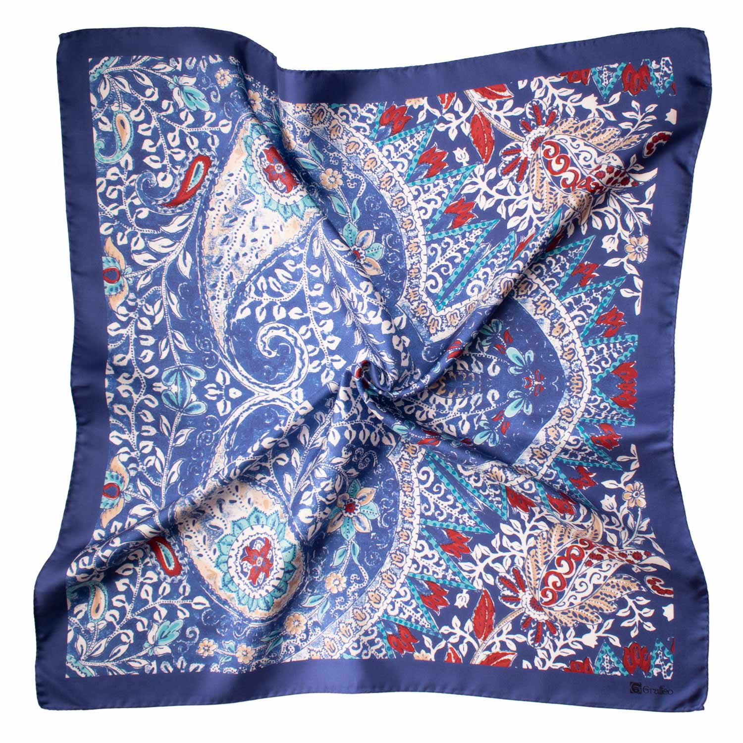 Foulard Vintage di Seta Blu Paisley Multicolor F28 Tessuto